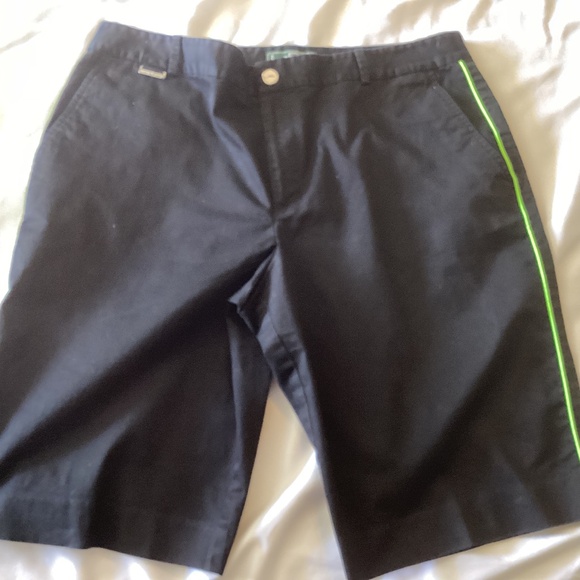 Ladies Size 14 Ralph Lauren Active L-RL Bermuda Black with Green Stripe Shorts - Picture 1 of 6